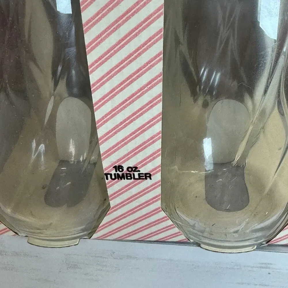 Set of 4 Luminarc Swirl Clear Glass Tumblers by Durand 5.75” USA Vintage‎ 16oz.